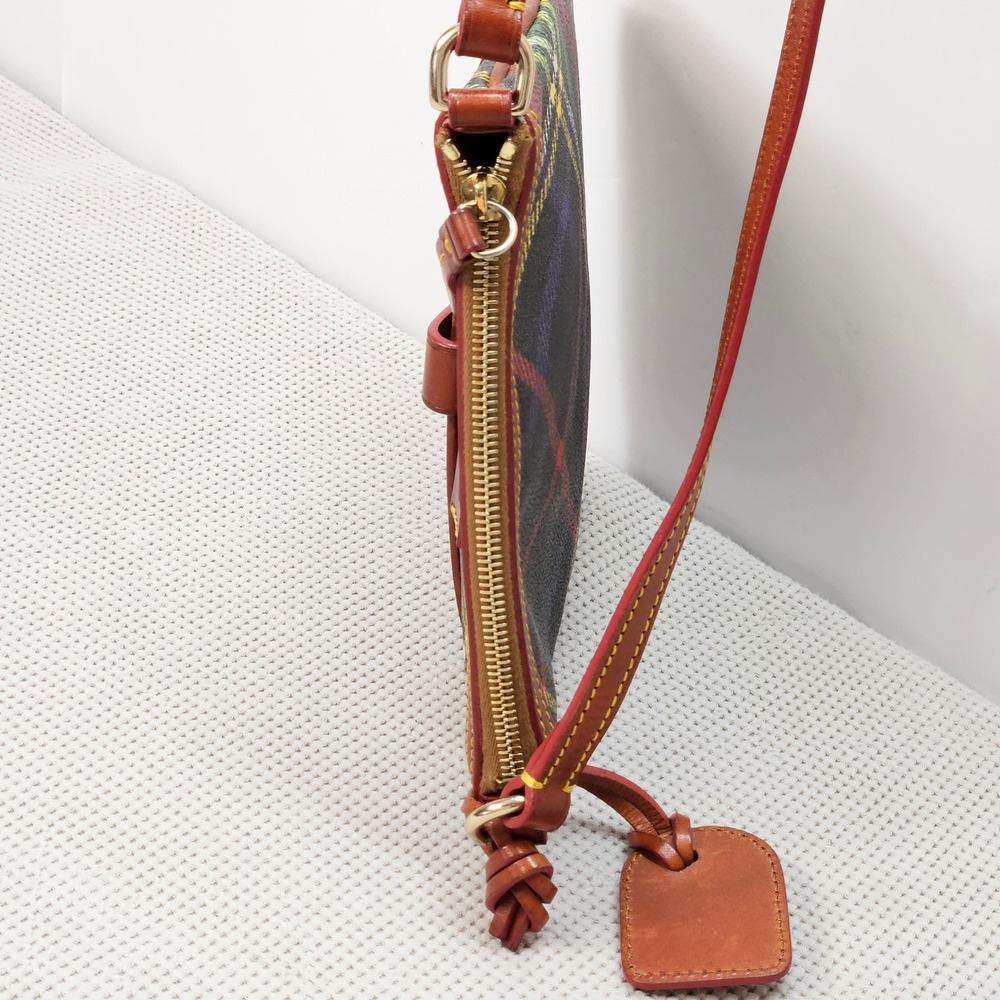 Dooney & Bourke Tartan Plaid Coated Canvas Leather Crossbody Bag Green Red Multi - Picture 15 of 16